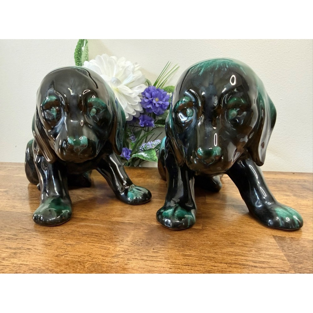 Vintage Blue‎ Mountain Pottery Puppy Pair Canadian Art Pottery Figurines Dog